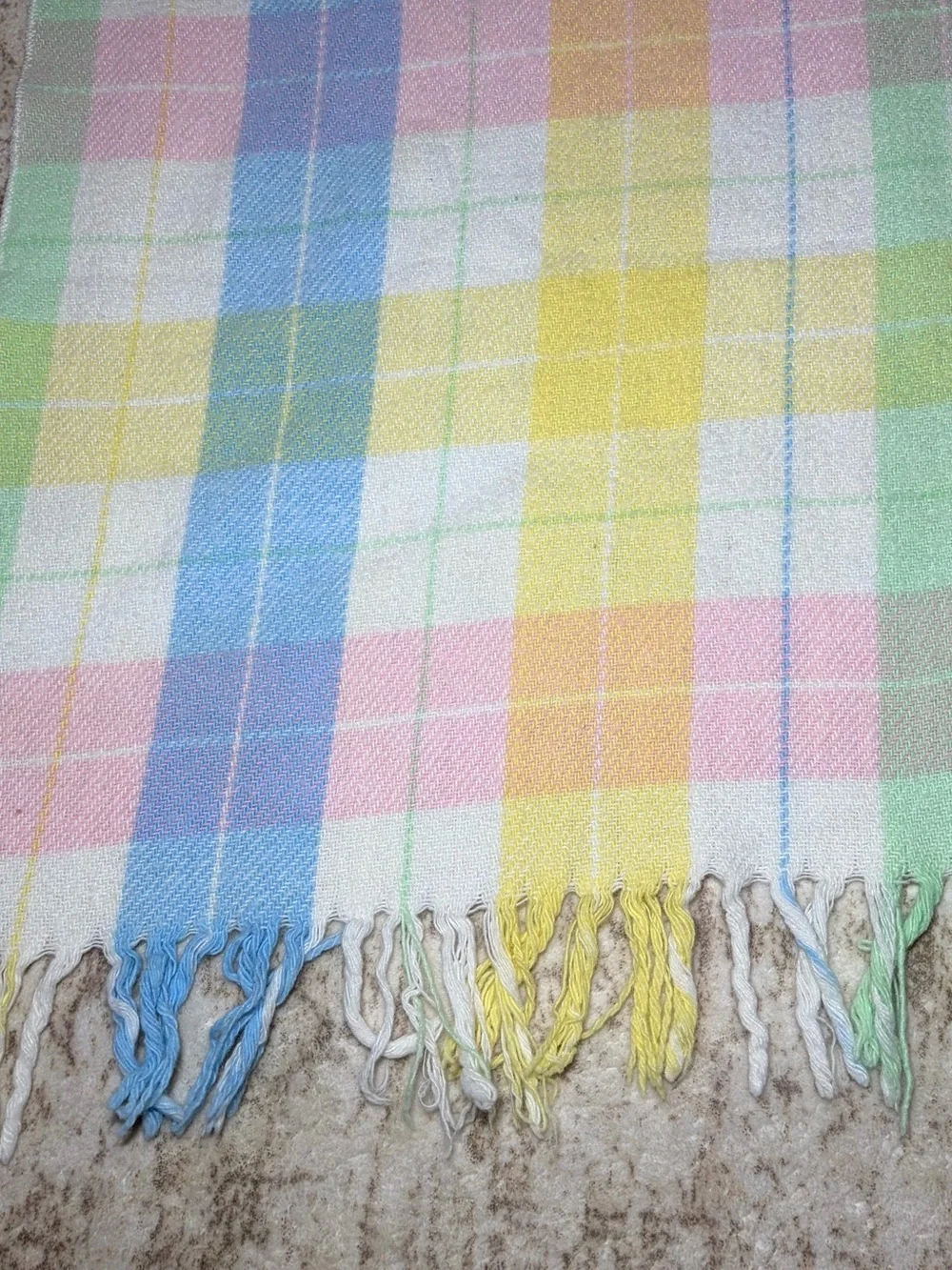 Vintage Tennessee Woolen Mills Pastel Plaid Acrylic Baby Blanket 46” x 35”